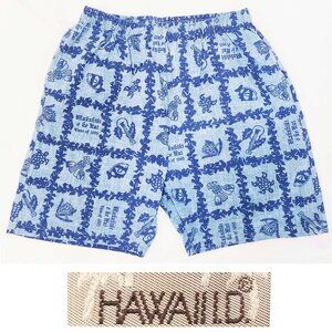 Vintage HAWAII ID Men's Swim Shorts 7" Makahiki a Ke Kai Made in Hawaii Blue XL